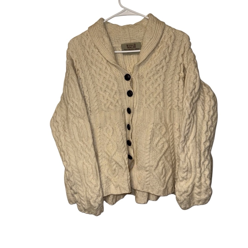 Aran Sweater Market Irish Wool Fisherman Cable Knit Shawl Collar Cardigan
